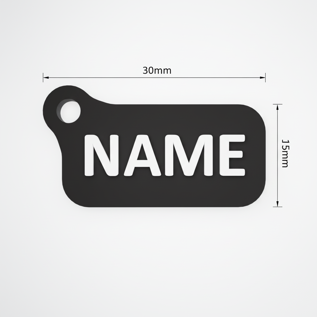 Nametag keychain with dimensions